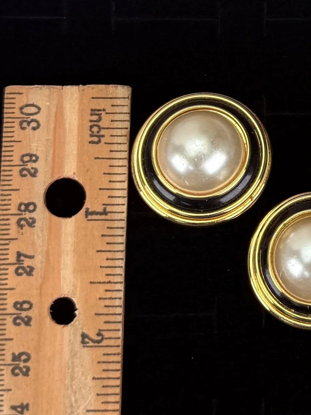 Vintage, goldtone, faux pearl large clip on earrings